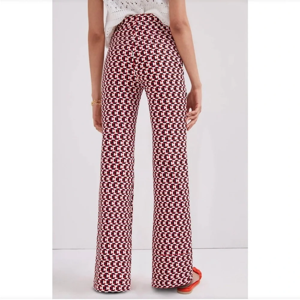 Anthropologie Maeve The Margot Kick Flare Pants Red Geometric Pull On Sz XS - Picture 2 of 15
